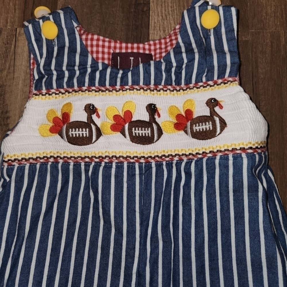 Turkey & Football Smocked Longall by Lil Cactus Size 6-12mo Perfect for…